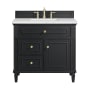 James Martin Vanities Lorelai 36" Single Basin Wood Vanity Set with 3cm Ethereal Noctis Silestone Quartz Vanity Top, Rectangular Sink and Outlet - 8" Faucet Centers Black Onyx