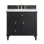 James Martin Vanities Lorelai 36" Single Basin Wood Vanity Set with 3cm White Zeus Silestone Quartz Vanity Top, Rectangular Sink and Electrical Outlet - 8" Faucet Centers Black Onyx