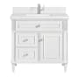 James Martin Vanities Lorelai 36" Single Basin Wood Vanity Set with 3cm White Zeus Silestone Quartz Vanity Top, Rectangular Sink and Electrical Outlet - Single Faucet Hole Bright White