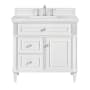 James Martin Vanities Lorelai 36" Single Basin Wood Vanity Set with 3cm Arctic Fall Solid Surface Vanity Top, Rectangular Sink and Electrical Outlet - 8" Faucet Centers Bright White