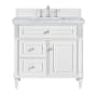 James Martin Vanities Lorelai 36" Single Basin Wood Vanity Set with 3cm Carrara White Marble Vanity Top, Rectangular Sink and Electrical Outlet - 8" Faucet Centers Bright White