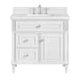 James Martin Vanities Lorelai 36" Single Basin Wood Vanity Set with 3cm White Zeus Silestone Quartz Vanity Top, Rectangular Sink and Electrical Outlet - 8" Faucet Centers Bright White
