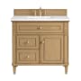 James Martin Vanities Lorelai 36" Single Basin Wood Vanity Set with 3cm White Zeus Silestone Quartz Vanity Top, Rectangular Sink and Electrical Outlet - 8" Faucet Centers Light Natural Oak
