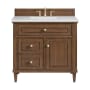 James Martin Vanities Lorelai 36" Single Basin Wood Vanity Set with 3cm Arctic Fall Solid Surface Vanity Top, Rectangular Sink and Electrical Outlet - 8" Faucet Centers Mid-Century Walnut