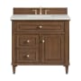 James Martin Vanities Lorelai 36" Single Basin Wood Vanity Set with 3cm Lime Delight Silestone Quartz Vanity Top, Rectangular Sink and Electrical Outlet - 8" Faucet Centers Mid-Century Walnut