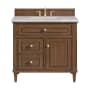 James Martin Vanities Lorelai 36" Single Basin Wood Vanity Set with 3cm Victorian Silver Silestone Quartz Vanity Top and Rectangular Sink - 8" Faucet Centers Mid-Century Walnut