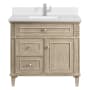 James Martin Vanities Lorelai 36" Single Basin Wood Vanity Set with 3cm White Zeus Silestone Quartz Vanity Top, Rectangular Sink and Electrical Outlet - Single Faucet Hole Whitewashed Oak