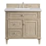 James Martin Vanities Lorelai 36" Single Basin Wood Vanity Set with 3cm White Zeus Silestone Quartz Vanity Top, Rectangular Sink and Electrical Outlet - 8" Faucet Centers Whitewashed Oak