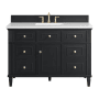 James Martin Vanities Lorelai 48" Single Basin Wood Vanity Set with 3cm White Zeus Silestone Quartz Vanity Top, Rectangular Sink and Electrical Outlet - 8" Faucet Centers Black Onyx