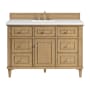 James Martin Vanities Lorelai 48" Single Basin Wood Vanity Set with 3cm White Zeus Silestone Quartz Vanity Top, Rectangular Sink and Electrical Outlet - 8" Faucet Centers Light Natural Oak