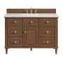 James Martin Vanities Lorelai 48" Single Basin Wood Vanity Set with 3cm Arctic Fall Solid Surface Vanity Top, Rectangular Sink and Electrical Outlet - 8" Faucet Centers Mid-Century Walnut