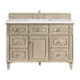 James Martin Vanities Lorelai 48" Single Basin Wood Vanity Set with 3cm White Zeus Silestone Quartz Vanity Top, Rectangular Sink and Electrical Outlet - 8" Faucet Centers Whitewashed Oak