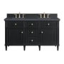 James Martin Vanities Lorelai 60" Double Basin Wood Vanity Set with 3cm Charcoal Soapstone Silestone Quartz Vanity Top and Rectangular Sinks - 8" Faucet Centers Black Onyx