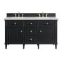 James Martin Vanities Lorelai 60" Double Basin Wood Vanity Set with 3cm Ethereal Noctis Silestone Quartz Vanity Top and Rectangular Sinks - 8" Faucet Centers Black Onyx