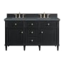 James Martin Vanities Lorelai 60" Double Basin Wood Vanity Set with 3cm Parisien Bleu Silestone Quartz Vanity Top, Rectangular Sinks and Outlet - 8" Faucet Centers Black Onyx