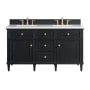James Martin Vanities Lorelai 60" Double Basin Wood Vanity Set with 3cm White Zeus Silestone Quartz Vanity Top, Rectangular Sinks and Electrical Outlet - 8" Faucet Centers Black Onyx