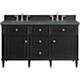 James Martin Vanities Lorelai 60" Free Standing Double Basin Hardwood Vanity Set with Parisien Bleu Stone Composite Top, Rectangular Sinks, and FreePower Wireless Charger Black Onyx