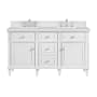 James Martin Vanities Lorelai 60" Double Basin Wood Vanity Set with 3cm Arctic Fall Solid Surface Vanity Top, Rectangular Sinks and Electrical Outlet - 8" Faucet Centers Bright White