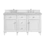 James Martin Vanities Lorelai 60" Double Basin Wood Vanity Set with 3cm Eternal Jasmine Pearl Silestone Quartz Vanity Top and Rectangular Sinks - 8" Faucet Centers Bright White