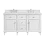 James Martin Vanities Lorelai 60" Double Basin Wood Vanity Set with 3cm Ethereal Noctis Silestone Quartz Vanity Top and Rectangular Sinks - 8" Faucet Centers Bright White