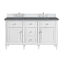 James Martin Vanities Lorelai 60" Double Basin Wood Vanity Set with 3cm Parisien Bleu Silestone Quartz Vanity Top, Rectangular Sinks and Outlet - 8" Faucet Centers Bright White