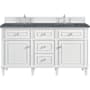 James Martin Vanities Lorelai 60" Free Standing Double Basin Hardwood Vanity Set with Parisien Bleu Stone Composite Top, Rectangular Sinks, and FreePower Wireless Charger Bright White