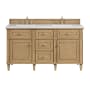 James Martin Vanities Lorelai 60" Double Basin Wood Vanity Set with 3cm Arctic Fall Solid Surface Vanity Top, Rectangular Sinks and Electrical Outlet - 8" Faucet Centers Light Natural Oak