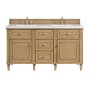 James Martin Vanities Lorelai 60" Double Basin Wood Vanity Set with 3cm White Zeus Silestone Quartz Vanity Top, Rectangular Sinks and Electrical Outlet - 8" Faucet Centers Light Natural Oak
