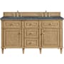 James Martin Vanities Lorelai 60" Free Standing Double Basin Hardwood Vanity Set with Parisien Bleu Stone Composite Top, Rectangular Sinks, and FreePower Wireless Charger Light Natural Oak