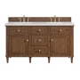 James Martin Vanities Lorelai 60" Double Basin Wood Vanity Set with 3cm Arctic Fall Solid Surface Vanity Top, Rectangular Sinks and Electrical Outlet - 8" Faucet Centers Mid-Century Walnut