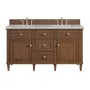 James Martin Vanities Lorelai 60" Double Basin Wood Vanity Set with 3cm Eternal Jasmine Pearl Silestone Quartz Vanity Top and Rectangular Sinks - 8" Faucet Centers Mid-Century Walnut