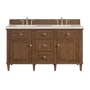 James Martin Vanities Lorelai 60" Double Basin Wood Vanity Set with 3cm Eternal Marfil Silestone Quartz Vanity Top, Rectangular Sinks and Outlet - 8" Faucet Centers Mid-Century Walnut
