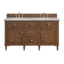 James Martin Vanities Lorelai 60" Double Basin Wood Vanity Set with 3cm Victorian Silver Silestone Quartz Vanity Top and Rectangular Sinks - 8" Faucet Centers Mid-Century Walnut