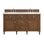 James Martin Vanities Lorelai 60" Double Basin Wood Vanity Set with 3cm White Zeus Silestone Quartz Vanity Top, Rectangular Sinks and Electrical Outlet - 8" Faucet Centers Mid-Century Walnut