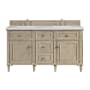 James Martin Vanities Lorelai 60" Double Basin Wood Vanity Set with 3cm Arctic Fall Solid Surface Vanity Top, Rectangular Sinks and Electrical Outlet - 8" Faucet Centers Whitewashed Oak