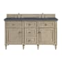 James Martin Vanities Lorelai 60" Double Basin Wood Vanity Set with 3cm Charcoal Soapstone Silestone Quartz Vanity Top and Rectangular Sinks - 8" Faucet Centers Whitewashed Oak