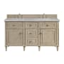 James Martin Vanities Lorelai 60" Double Basin Wood Vanity Set with 3cm Eternal Jasmine Pearl Silestone Quartz Vanity Top and Rectangular Sinks - 8" Faucet Centers Whitewashed Oak