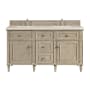 James Martin Vanities Lorelai 60" Double Basin Wood Vanity Set with 3cm Eternal Marfil Silestone Quartz Vanity Top, Rectangular Sinks and Outlet - 8" Faucet Centers Whitewashed Oak