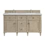 James Martin Vanities Lorelai 60" Double Basin Wood Vanity Set with 3cm Ethereal Noctis Silestone Quartz Vanity Top and Rectangular Sinks - 8" Faucet Centers Whitewashed Oak