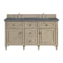 James Martin Vanities Lorelai 60" Double Basin Wood Vanity Set with 3cm Parisien Bleu Silestone Quartz Vanity Top, Rectangular Sinks and Outlet - 8" Faucet Centers Whitewashed Oak