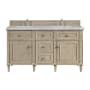 James Martin Vanities Lorelai 60" Double Basin Wood Vanity Set with 3cm Victorian Silver Silestone Quartz Vanity Top and Rectangular Sinks - 8" Faucet Centers Whitewashed Oak