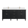 James Martin Vanities Lorelai 72" Double Basin Wood Vanity Set with 3cm White Zeus Silestone Quartz Vanity Top, Rectangular Sinks and Electrical Outlet - Single Faucet Hole Black Onyx