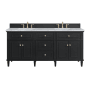 James Martin Vanities Lorelai 72" Double Basin Wood Vanity Set with 3cm Carrara White Marble Vanity Top, Rectangular Sinks and Electrical Outlet - 8" Faucet Centers Black Onyx