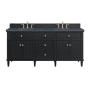 James Martin Vanities Lorelai 72" Double Basin Wood Vanity Set with 3cm Charcoal Soapstone Silestone Quartz Vanity Top and Rectangular Sinks - 8" Faucet Centers Black Onyx