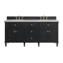 James Martin Vanities Lorelai 72" Double Basin Wood Vanity Set with 3cm Eternal Jasmine Pearl Silestone Quartz Vanity Top and Rectangular Sinks - 8" Faucet Centers Black Onyx