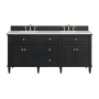 James Martin Vanities Lorelai 72" Double Basin Wood Vanity Set with 3cm Ethereal Noctis Silestone Quartz Vanity Top and Rectangular Sinks - 8" Faucet Centers Black Onyx