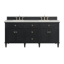 James Martin Vanities Lorelai 72" Double Basin Wood Vanity Set with 3cm Lime Delight Silestone Quartz Vanity Top, Rectangular Sinks and Outlet - 8" Faucet Centers Black Onyx