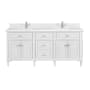 James Martin Vanities Lorelai 72" Double Basin Wood Vanity Set with 3cm White Zeus Silestone Quartz Vanity Top, Rectangular Sinks and Electrical Outlet - Single Faucet Hole Bright White