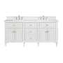 James Martin Vanities Lorelai 72" Double Basin Wood Vanity Set with 3cm Arctic Fall Solid Surface Vanity Top, Rectangular Sinks and Electrical Outlet - 8" Faucet Centers Bright White