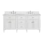 James Martin Vanities Lorelai 72" Double Basin Wood Vanity Set with 3cm Carrara White Marble Vanity Top, Rectangular Sinks and Electrical Outlet - 8" Faucet Centers Bright White